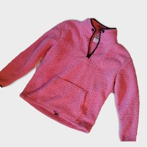 Pink sherpa drawstring half zip